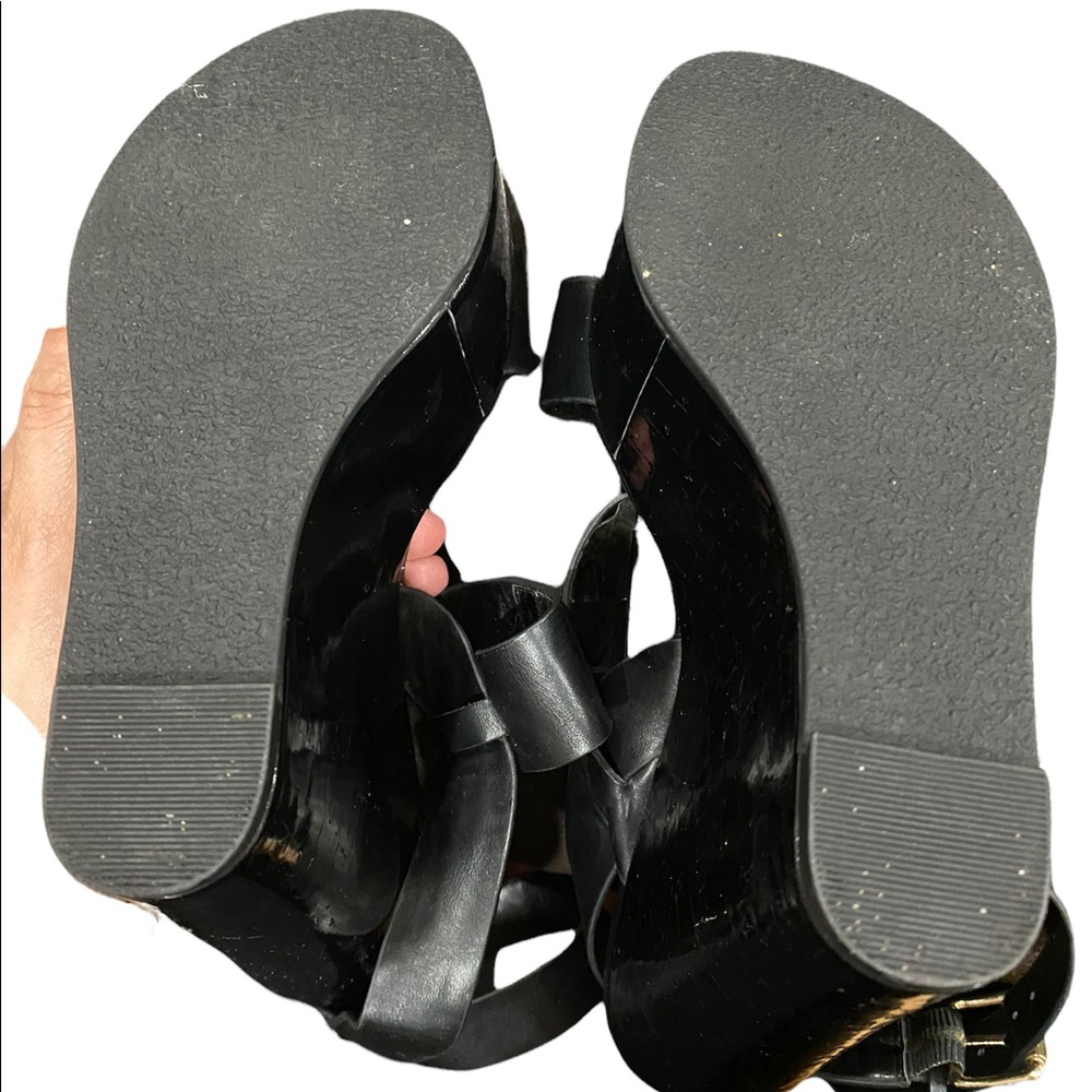 Aldo Black Leather Platform Sandals - Picture 7 of 8